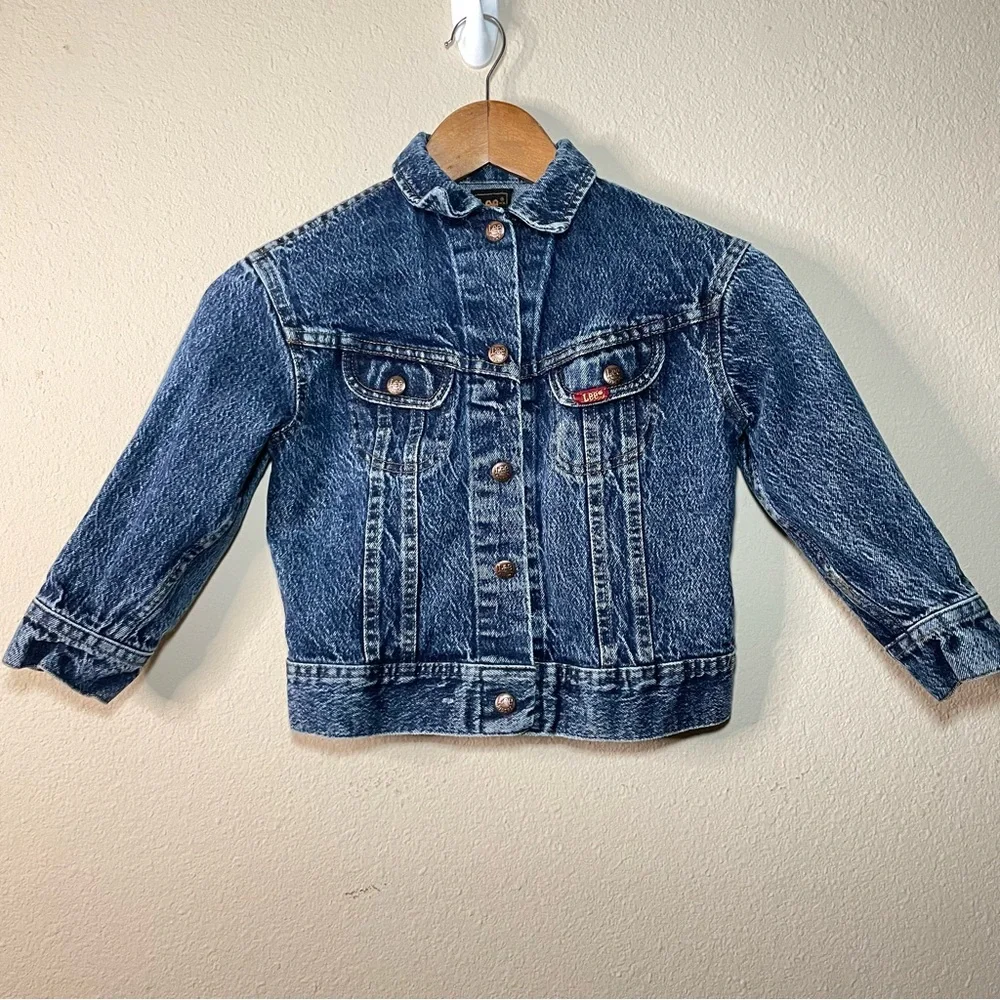 Vintage Lee Boys Girls Blue Denim Trucker Jean Jacket Acid Wash Size 6